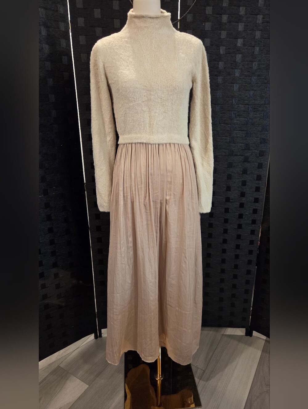 Rachel Zoe Mixed Media Sweater Maxi Dress Tan Beige Size Large NWOT